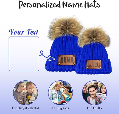 Personalized Parent-Child Beanie Hat, 2-Pack Mama Mini Pom Pom Hat,Mother & Baby Boy Girl Winter Warm Knit Hat Gift Sapphire in Saudi Arabia