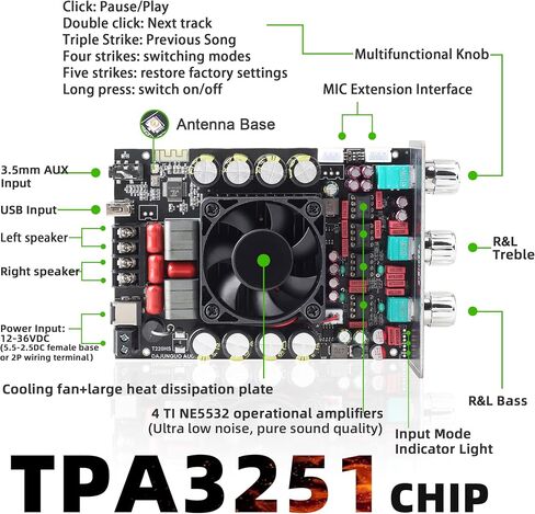 220W+220W Bluetooth Amplifier Board with Treble and Bass Control DC 12-36V, 2.0 Channel Stereo Amp Board,Bluetooth/AUX/USB Input in Kuwait