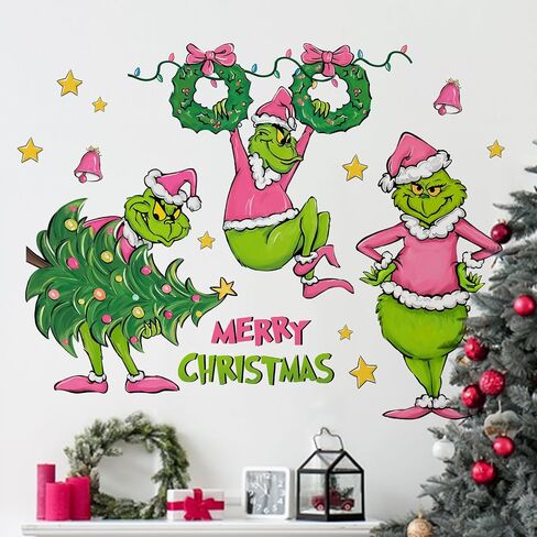 ملصقات جدارية على شكل شخصيات كرتونية من Mfault Merry Christmas، إكليل شجرة عيد الميلاد الوردي، ديكورات أقصى للكلاب، فن غرفة النوم، جرس جلجل النجمة للعام الجديد 2025 ديكور المنزل والمطبخ، هدايا العطلات in Saudi Arabia