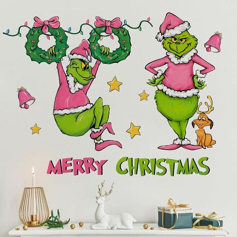 ملصقات جدارية على شكل شخصيات كرتونية من Mfault Merry Christmas، إكليل شجرة عيد الميلاد الوردي، ديكورات أقصى للكلاب، فن غرفة النوم، جرس جلجل النجمة للعام الجديد 2025 ديكور المنزل والمطبخ، هدايا العطلات in Saudi Arabia
