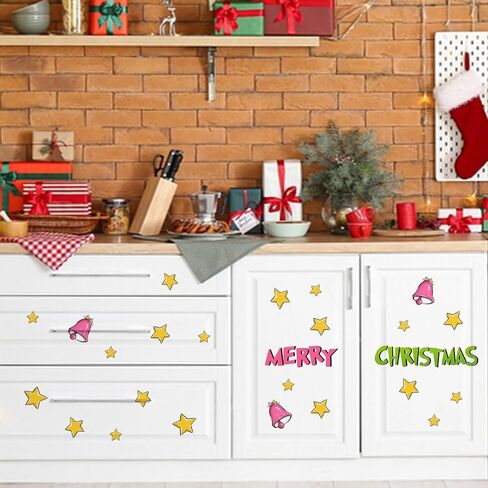 ملصقات جدارية على شكل شخصيات كرتونية من Mfault Merry Christmas، إكليل شجرة عيد الميلاد الوردي، ديكورات أقصى للكلاب، فن غرفة النوم، جرس جلجل النجمة للعام الجديد 2025 ديكور المنزل والمطبخ، هدايا العطلات in Saudi Arabia