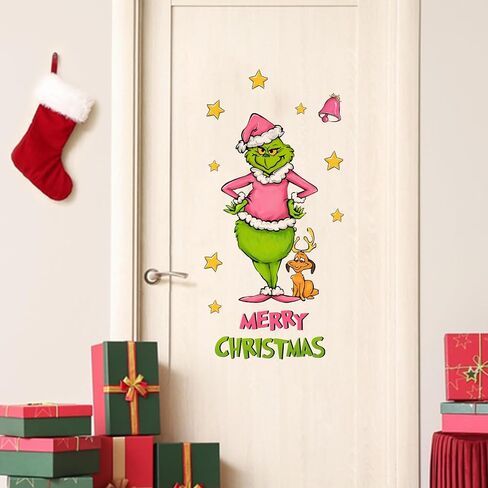 ملصقات جدارية على شكل شخصيات كرتونية من Mfault Merry Christmas، إكليل شجرة عيد الميلاد الوردي، ديكورات أقصى للكلاب، فن غرفة النوم، جرس جلجل النجمة للعام الجديد 2025 ديكور المنزل والمطبخ، هدايا العطلات in Saudi Arabia