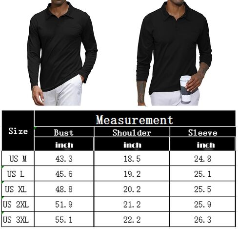 Lexiart Mens Casual Polo Shirts Cotton Basic Long Sleeve Classic Polo Shirts Solid Color Golf Shirt with Pocket in Saudi Arabia