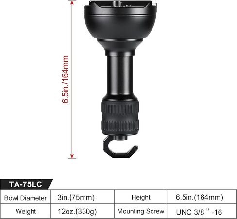 SUNWAYFOTO TA-75LC 75 مم محول وعاء نصف الكرة تحويل وعاء الفيديو المعدني مع مشبك Arca السويسري للحامل ثلاثي القوائم in Kuwait