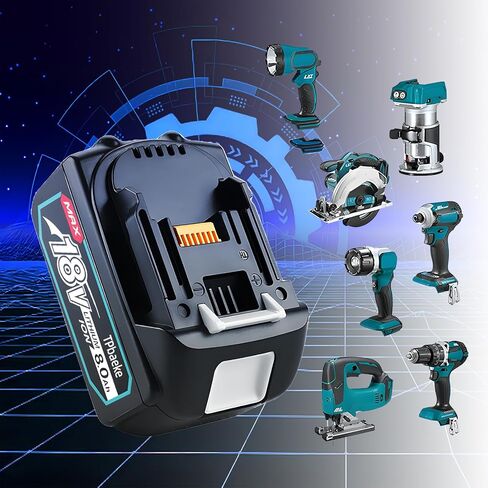 TPbaeke 2 حزمة 18 فولت 8000 مللي أمبير بطارية ليثيوم أيون بديلة لأداة الطاقة مع مؤشر LED، قابلة لإعادة الشحن لماكيتا 18 فولت BL1815B BL1830B BL1840B BBL1850B BL1860B LXT400 مثقاب لاسلكي in Saudi Arabia