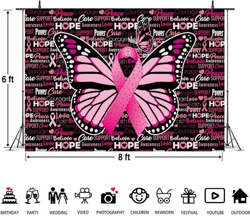 Breast Cancer Awareness Backdrop October Pink Ribbon Breast Cancer Photography Background Breast Cancer Charity Activities Home Office Party Awareness Decorations 8x6FT in Saudi Arabia