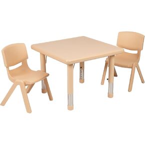 Flash Furniture 24" Square Natural Plastic Height Adjustable Activity Table Set with 2 Chairs