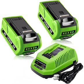Munikind Replacement Battery and Charger for Greenworks 40V Battery Lithium Battery Compatible with GreenWorks G-MAX Battery 40 Volt Cordless Chainsaw Power Tools 2PACK (Red)