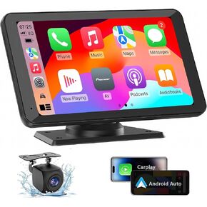 Newest Wireless Portable Car Stereo with Apple Carplay/Android Auto/Mirror Link for Car Truck RV Vehicles, Dash Mount Touchscreen Car Multimedia Player with Bluetooth & Backup Camera, Auto Connect