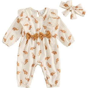 SAYOO Smocked Baby Girl Clothes Cotton Linen Floral Bubble Romper Long Leg Bodysuit Frill Trim Ruffle One-Piece Jumpsuit