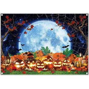 7x5ft Halloween Photography Backdrop Pumpkin Patch Starry Sky Moon Night Background Truck or Treat Party Decorations Kids Holiday Photo Banner