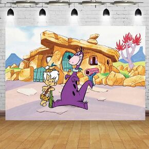 5 x 3ft Flintstones Backdrop Stone House Backdrop for Boys Birthday Party Flintstones Birthday Party Supplies Boys Birthday Party Decorations Photoshoot Photo Booth Props