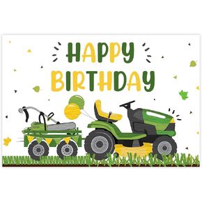 Sursurprise Lawnmower Birthday Party Decorations, Lawn Mower Green Grass Backdrop 5 x 3ft, Tractor Birthday Photography Background for Farm Farmyard Party Supplies