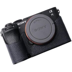 Camera Specialized Genuine Leather Half Case for Sony A7C Mark II A7C2 A7CR Alpha 7C II 7C2R - Top layer cowhide Body + Metal Base Plate 2-in-1 Design (Retro Coffee)