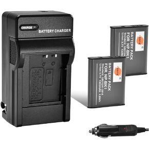 DSTE Replacement for 2X NP-BK1 Battery + DC16 Travel and Car Charger Adapter Compatible Sony Bloggie MHS-CM5 MHS-PM5 Webbie MHS-PM1 DSC-S750 S780 S850 950 980 W180 W190 W370 Camera