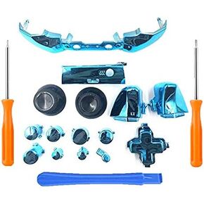 Full Set Chrome Dpad Triggers Buttons RT LT RB LB Button ABXY Buttons with Thumbstick for Xbox One Slim Xbox One S Controller Replacement with T6 T8 Screwdriver (Blue)