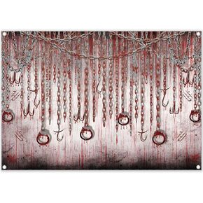 ZTHMOE 7x5ft Halloween Saw Them Backdrop Scary Old Dungeon Hanging Chains Hooks Photography Background Haunted House Horror Party Decorations Photo Props