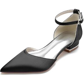 Pointed Toe Satin Wedding Flats Comfortable Wedding Shoes for Bride Low Heels Ankle Strap Bridal Flats Evening Prom Party Dress Shoes Pumps for Women