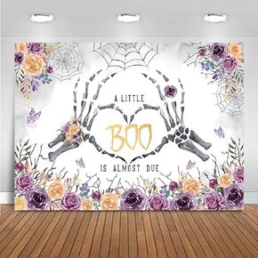 Mocsicka Boo Halloween Baby Shower Backdrop A Little Boo is Almost Due Baby Shower Decortions Gothic Floral Skull Baby Shower Photography Background Supplies Banner Photo Booth (7x5ft)