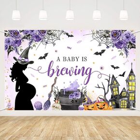 MEHOFOND Halloween Little Boo Baby Shower Backdrop A Baby is Brewing Baby Shower Party Decoartion Purple Floral Gender Reveal Halloween Party Decor Photo Booth Props 5.9x3.6ft