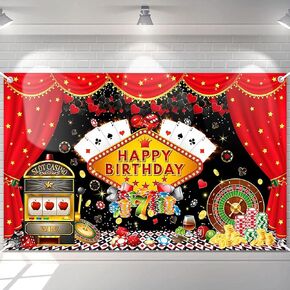 Avezano Casino Birthday Backdrop Casino Night Theme Birthday Party Decorations Las Vegas Poker Red Curtain Dice Roulette Birthday Party Banner for Adult 70.8 x 43.3 Inch