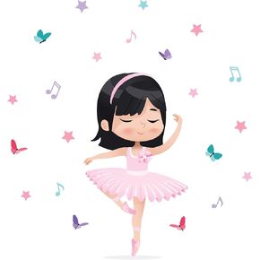 Asian Girl Ballerina Wall Decal Dark Hair Stickers for Girls Bedroom Decor - Rooms and Stickers
