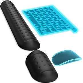 KTRIO Upgrade Memory Foam Keyboard Wrist Rest Set - Massage Holes Design Wrist Rest for Computer Keyboard - Ergonomic Keyboard Wrist Pad for Easy Typing & Pain Relief for Computer, Office & Home