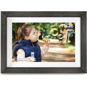 إطار صور رقمي فراميو مع ذاكرة 32 جيجابايت، إطار صورة رقمي ذكي واي فاي 10.1 بوصة مع شاشة لمس HD IPS، تدوير تلقائي، إرسال الصور من أي مكان عبر تطبيق Frameo (تأثير خشبي)
