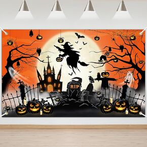 Purple Halloween Photo Backdrop Moon Night Spooky Castle Cemetery Pumpkin Witch Ghost Scary Backdrop for Halloween Horror Night Halloween Background Party Decorations