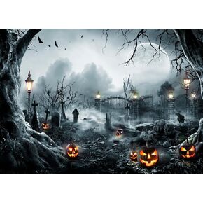 LYWYGG Halloween Backdrop for Photography Horror Night Background Scary Pumpkin Moon Backdrop for Party Decoration Supplies Studio Props CP-459(7x5ft) in Kuwait