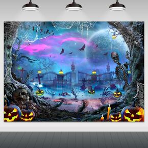 Avezano Halloween Backdrop Full Moon Scary Cemetery Halloween Photography Background Skull Graveyard Halloween Decorations Halloween Party Decor Photo Booth 7x5ft