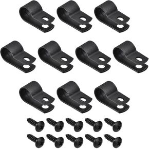 Rebower R-type Cable Clips Wire Management Clamp (with Screws), [for Keeping Wire Neat ] - Nylon / 0.41-inch/Black / 50 Pcs