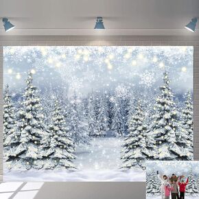 Winter Forest Photography Backdrop Glitter Snowy Pine Tree Scene Background Christmas Xmas Holiday Happy New Year Holiday Party Decoration Banner (7X5FT(82x59inch))