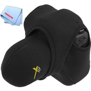 Extra Large Reversible Neoprene Stretchy Wrap Case, Black & Gray for Nikon D3X and D4 & Fiber Cloth