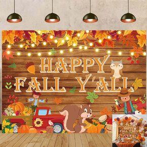 Happy Fall Y'all Banner Backdrop 7X5FT Fall Festival Decorations Banner,Rustic Wood Pumpkins Harvest Photography Background for Fall Party Decorations Supplies