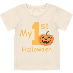 Toddler 1st Birthday Halloween T-Shirt Boys Girls Pumpkin Face Shirt First Party Tee Outfits Short Sleeve