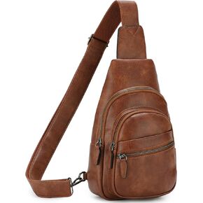 Sling Bag,RAVUO Women Faux Leather Crossbody Chest Bag Ladies Waist Pack Satchel for Travel Hiking Cycling Beige