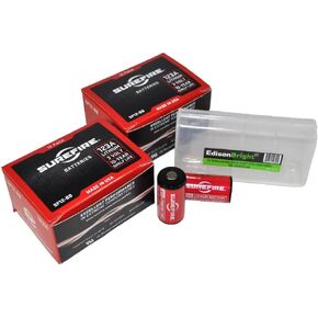 EdisonBright 24 Pack SureFire CR123A Lithium Batteries SF123A (Made in USA - 10 Years Shelf Life) BBX3 Battery Carry case Bundle