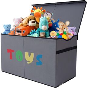 Toy Box Chest, Collapsible Sturdy Storage Bins with Lids, Extra Large Kids Toy Storage Organizer Boxes Bins Baskets for Kids, Boys, Girls, Nursery Room, Playroom, Closet (A-TBX-GRAY-MULTI)