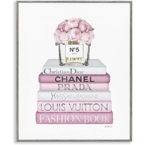 Stupell Industries Pink Rose Bouquet and Fashion Designer Bookstack Wall Art, 10x15, White