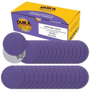 Dura-Gold Premium 600 Grit 3" Purple Film Ceramic Sanding Discs, Box of 30 - Hook & Loop Backing Sandpaper for DA Sander, Drill, Grinder, Rotary Tool - Sand Auto Body Paint, Metal, Wood, Woodworking