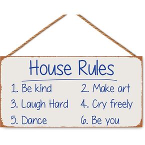 Kids Room House Rules Wooden Signs, Retro Kids Playroom Decor, Be Kind, Make Art Playroom Wall Signs, 11.8x5.9 Inches