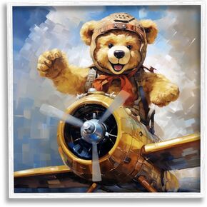 Stupell Industries Pilot Bear Flying Plane Framed Giclee Art by Ray Powers