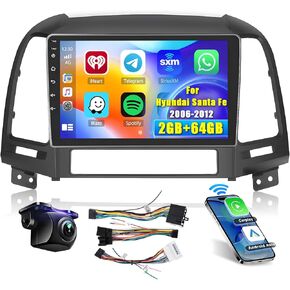 Hikity for 2006-2012 Hyundai Santa Fe(LHD) Android Car Stereo Radio with Wireless Carplay Android Auto, 2+32G 9 Inch Touchscreen Radio WiFi GPS Navigation Bluetooth FM RDS EQ Mirror Link