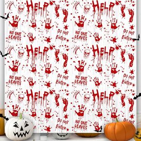 Halloween Party Decorations Terror Bloody Handprint Footprint Foil Fringe Curtains - 2Pcs Black and Red Halloween Decor Photo Backdrop for Indoor Outdoor Halloween Party Supplies(3.3 x 6.6 ft)