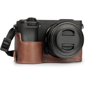 MegaGear Genuine Leather Half Camera Case for Sony Alpha a6700 - Stylish and Protective (Brown)