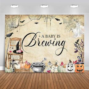 Mocsicka Halloween Baby Shower Backdrop Brown A Baby is Brewing Boy Baby Shower Decorations A Little Boo Almost Due Halloween Baby Shower Decorations Banner Background