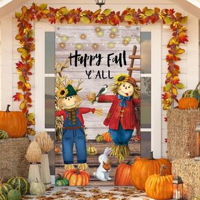 Fall Thanksgiving Door Cover Happy Fall Y'all Door Decorations Fall Harvest Pumpkin Photography Backdrop for Thanksgiving Party Supplies Autumn Home Decor, 71 x 35 Inches in Kuwait