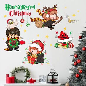 Mfault Have a Magical Christmas Wall Decals Stickers, Xmas Magic Wizard Monster Book Owl Decorations Kids Boy Girls Bedroom Art, New Year 2025 Home Kitchen Living Room Decor Holiday Gifts