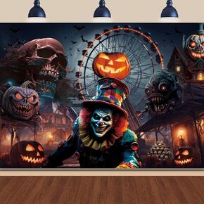 Horror Circus Halloween Backdrop,7x5FT Halloween Scary Clown Banner Evil Clown Backdrop Halloween Clown Backdrop Creepy Scary Clown Backdrop Horror Circus Halloween Backdrop